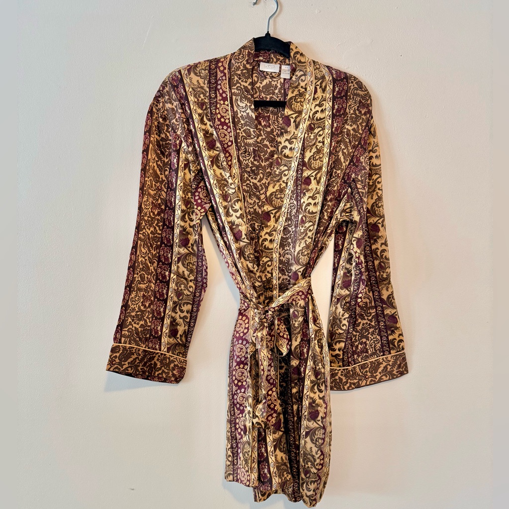 La Senza 100% Silk Lingerie Multicolor Luxury Short Robe With Belt Sz.S-M